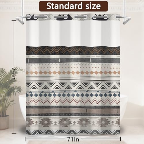 No Hook Western Shower Curtain and Liner Set, 71 x 74 Inch