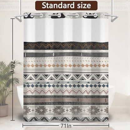 No Hook Western Shower Curtain and Liner Set, 71 x 74 Inch