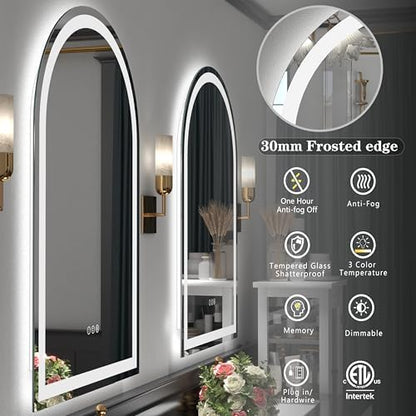 24x40 Inch Arched LED Bathroom Mirror