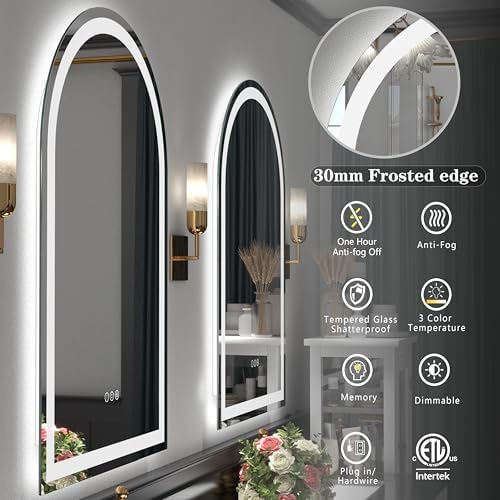 22x30 Inch Arched LED Bathroom Mirror