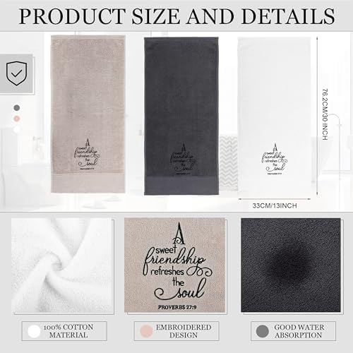 Tiamon 3 Pcs Bathroom Towel Decorative Set 100% Cotton Fluffy Bath Hand Towels for Guest Gifts Farmhouse Kitchen Hand Towels Home(Black, White, Gray,30 x 13 Inch,Friendship)
