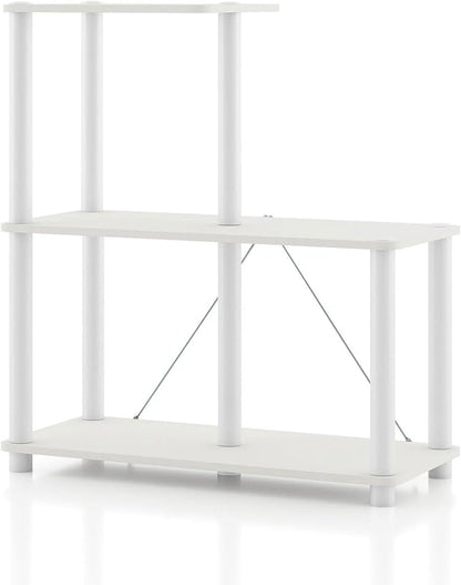 Homes: Inside + Out Apexa Modern 3-Cube Ladder Shelving Units, Collectibles Display Shelves, Easy Assembly Standing Shelf, Home Storage Organizer for Living Room, Bedroom, Office, White