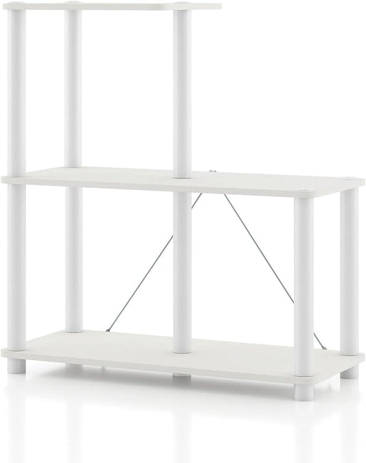 Homes: Inside + Out Apexa Modern 3-Cube Ladder Shelving Units, Collectibles Display Shelves, Easy Assembly Standing Shelf, Home Storage Organizer for Living Room, Bedroom, Office, White