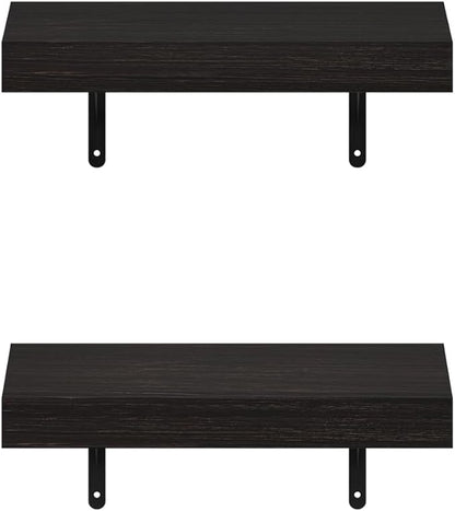 Furinno Tanna Floating Shelves for Wall Set of 2, 15-Inch Wall Shelf, Triple Thick Floating Mounted Shelf, for Bathroom, Home Office, Living Room, Tobacco Oak