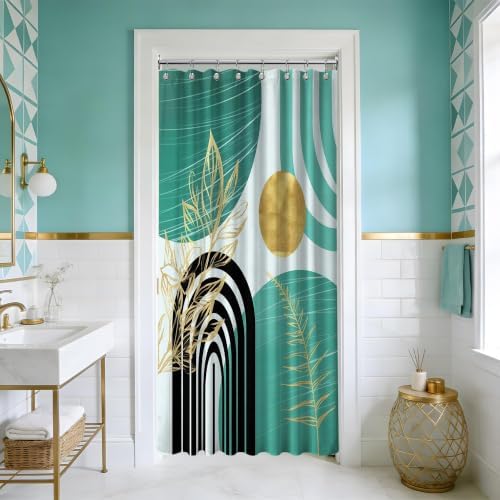 Teal and Gold Stall Shower Curtain, 48X72 in Narrow Small, Mid Century