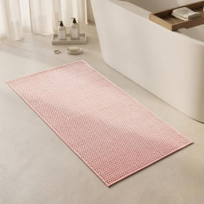 Triohero Bathroom Rugs Non Slip Washable, Super Absorbent Thin Bath Mat Quick Dry Low Pile Bathroom Rug, Pink 24"x47"