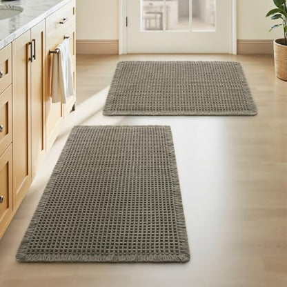 Upgraded Waffle Bath Mat Set of 2 Absorbent Non Slip Bathroom Mat 17" x 24"
