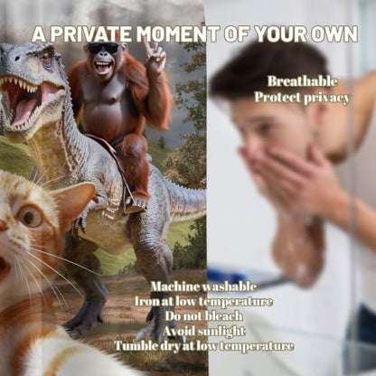 Extra Long Shower Curtain XL Fun Cat Riding Dinosaur, 108 x 72 Inchs