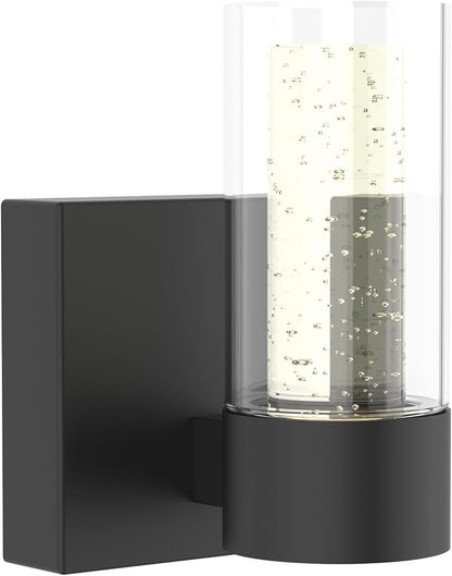 Alice Modern 1-Light Wall Sconce Light Fixture, Integrated Led and Premium Bubble Glass, for Kitchen Island, Hallway, Entryway, Passway, Dining Room, Bedroom, Balcony Living Room (Black)