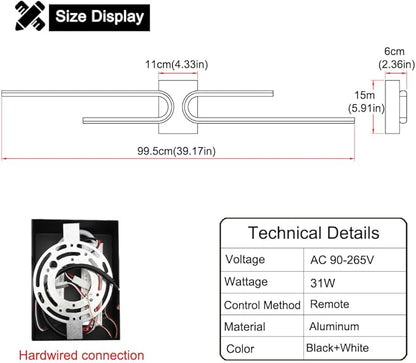 Black Bathroom Vanity Light Fixtures Over Mirror 3CCT Dimmable Bathroom Light Fixture, 39.17 ''Long Modern LED Vanity Lighting Bar, Wall Sconce Lighting for Bedroom Living Room with Remote Control