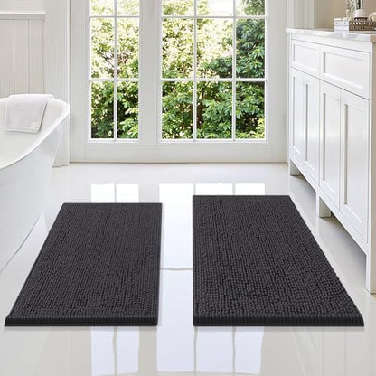 Smiry Chenille Bathroom Rugs Sets 2 Piece (34x21+30x20, Charcoal Grey)