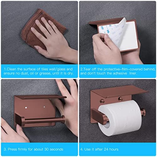 VAEHOLD Self Adhesive Toilet Paper Holder with Phone Shelf Stainless Steel Wall Mounted Toilet Paper Roll Holder - Rustproof and Bathroom Washroom Tissue Roll Holder with Shelf - Red Copper