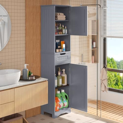 Gizoon 67” H Tall Bathroom Storage Cabinet, Narrow Storage Cabinet, Grey