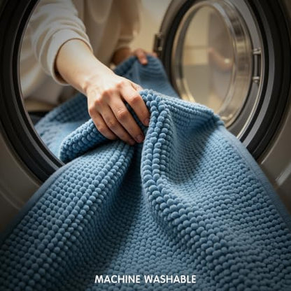 SUBRTEX Bathroom Rugs Chenille Bath Rug Soft Short Plush Bath Mat Soft Shower Mat Water Absorbent Shower Mat Quick Dry Machine Washable(Stone Blue,18" x 24")