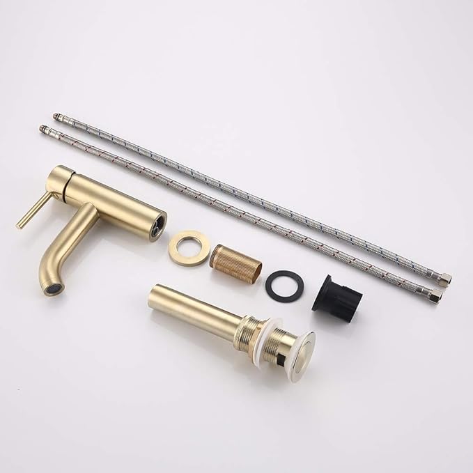 Single Handle Black Bathroom Faucet with Metal Drain Assembly and Escutcheon,Brushed Gold