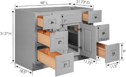 Design House Brookings Bathroom Vanity, 48", Gray | Adjustable Shelves, Freestanding, Contemporary/Modern, Wood, Bath, 215772