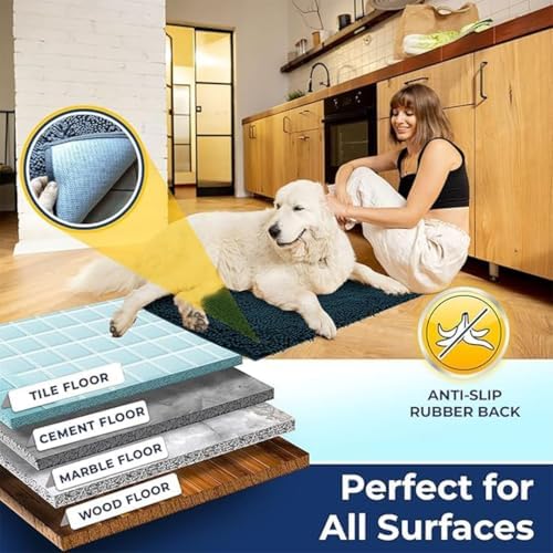 Muddy Mat® | Chenille Bathroom Rugs Quick Dry Microfiber Mats Non Slip Washable, Extra Thick, Soft and Highly Absorbent Bath Mats for Bathroom, Kitchen, and Shower Floor - Atlantic Blue 36"x60"