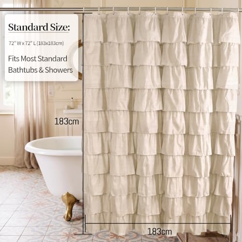 Khaki Ruffle Shower Curtain Farmhouse Rustic Fabric Cloth Shower Curtains