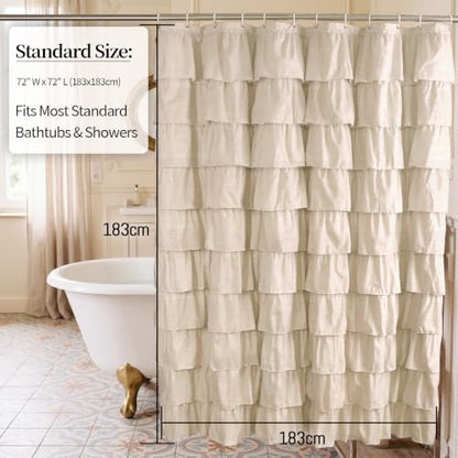 Khaki Ruffle Shower Curtain Farmhouse Rustic Fabric Cloth Shower Curtains