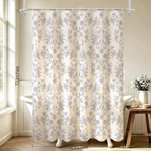 MitoVilla Vintage Farmhouse Purple Floral Poly-Cotton Shower Curtain, 72x72