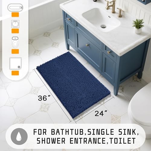 Yimobra Large Bathroom Rugs 36"x24", Non Slip Bath Mat for Tub, Shaggy Rug Floor Carpet, Extra Soft Super Absorbent Quick Dry, Machine Washable,Navy Blue