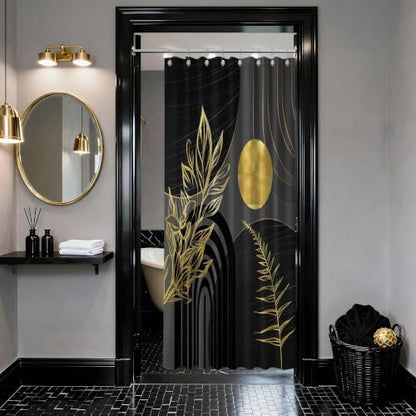 Black and Gold Stall Shower Curtain, 48X72 in Narrow Small, Mid Century