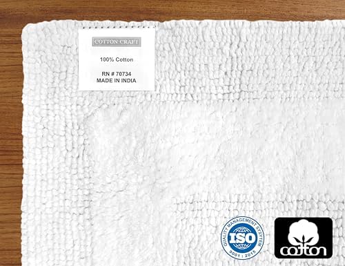 COTTON CRAFT 2 Pack Reversible Bath Mat - Soft Plush Bath Rug -20x30- White