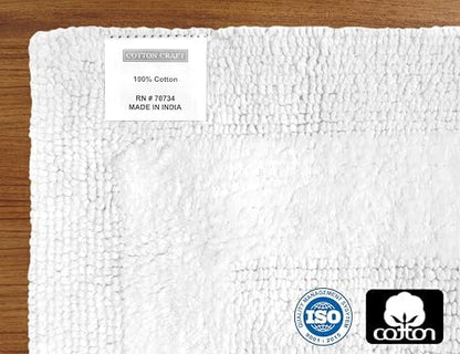 COTTON CRAFT 2 Pack Reversible Bath Mat - Soft Plush Bath Rug -20x30- White