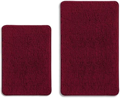 Vivid Burgundy Bathroom Rugs Sets 2 Piece – Absorbent and Washable Bath Mat, Non-Slip, Thick Soft Chenille Bath Rugs for Bathroom Floor, Shower, Sink - 17" x 24"+20" x 32"