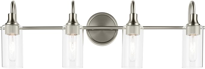 Kichler Kavi 31.5" 4-Light Vanity Light with Clear Glass in Brushed Nickel, Damp Rated, for Bathroom, Powder Room, Over a Mirror, (31.5" W x 10" H), 55212NI