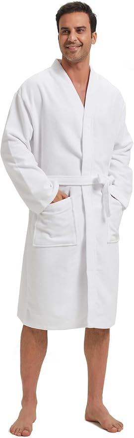 Amazon Essentials Men's Lightweight Cotton Waffle Bath Robe, Mid-Length Loungewear (Available in Big & Tall)