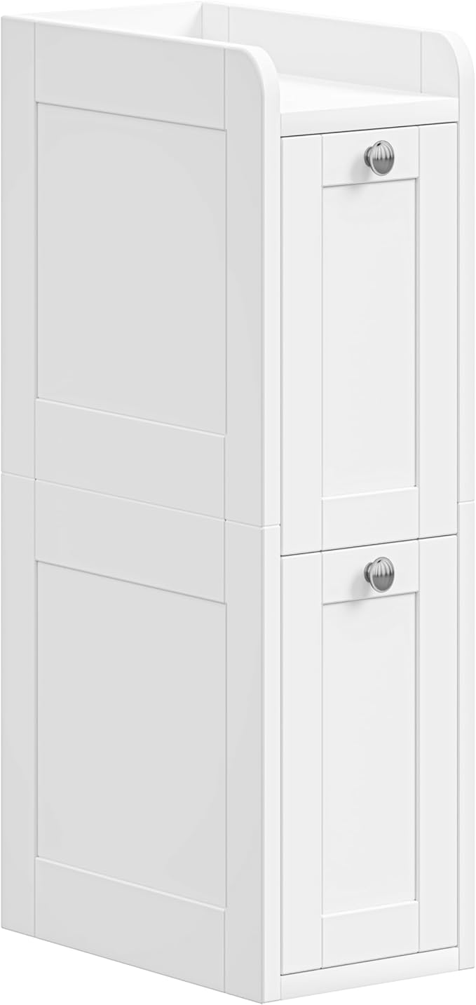 Keehusux Slim Bathroom Storage Cabinet with 2 Slide Out Drawers, White | Narrow Storage Organizer, Anti-drop Guardrail, Freestanding Toilet Paper Holder for Kitchen Corner and Small Spaces, Modern