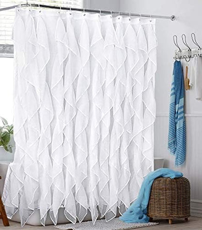 White Ruffle Shower Curtain for Bathroom Sheer Shower Curtain, 72in Long