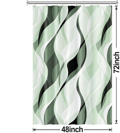 Green Shower Curtain, Modern Abstract Ombre Green Striped Shower Curtain Set for Bathroom Waterproof Polyester Shower Curtain with Hooks, 48x72 Inch