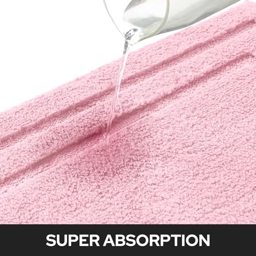 HOMEIDEAS Pink Bathroom Rug, 2 Piece Super Soft Microfiber and Absorbent Shower Mat, Machine Washable Bath Mats for Valentine's Day Decorations, 20" x 32" + 16" x 24"