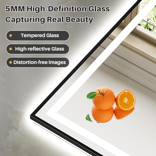 96x36 Inch LED Bathroom Mirror with Black Frame, Backlit & Front Lit