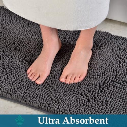 Bathroom Rugs Set 2 Piece Bathroom Mats Bath Rugs Non Slip Bath Rugs for Bathrooms, Thick Soft Chenille Rug Set, Bathtub Mats, Ultra Absorbent Bath Carpet, Shaggy Bathrooms Floor Mat, Deep Grey