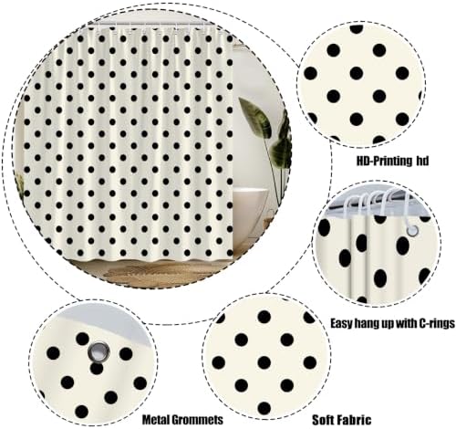 Polka Dot Shower Curtain Cream Beige Retro Spot Vintage Fabric Decorative Bathroom Curtains with Hooks,67" Wx70 H