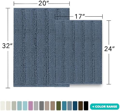 Turquoize Bathroom Rug Set, 2 Piece Soft Absorbent Chenille Bath Rug Set