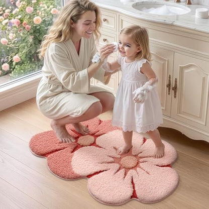 LUMI Flower Bathroom Rug, Absorbent Non Slip Bath Mat, 20"x32", Pink Flower