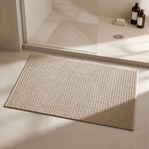Triohero Bathroom Rugs Non Slip Washable, Super Absorbent Thin Bath Mat Quick Dry Low Pile Bathroom Rug, Beige 24x36