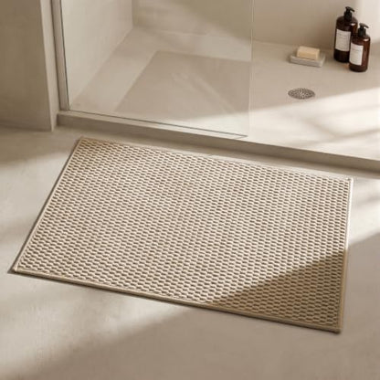 Triohero Bathroom Rugs Non Slip Washable, Super Absorbent Thin Bath Mat Quick Dry Low Pile Bathroom Rug, Beige 24x36