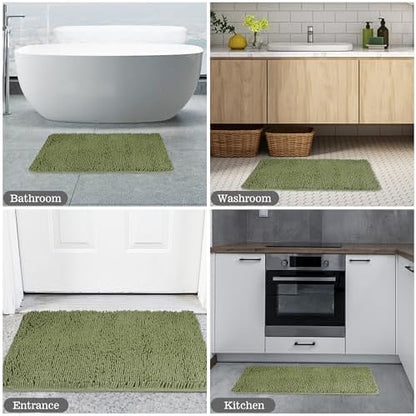 Yeaban Chenille Sage Bathroom Rug 26"x44", Non-Slip Rubber Backing
