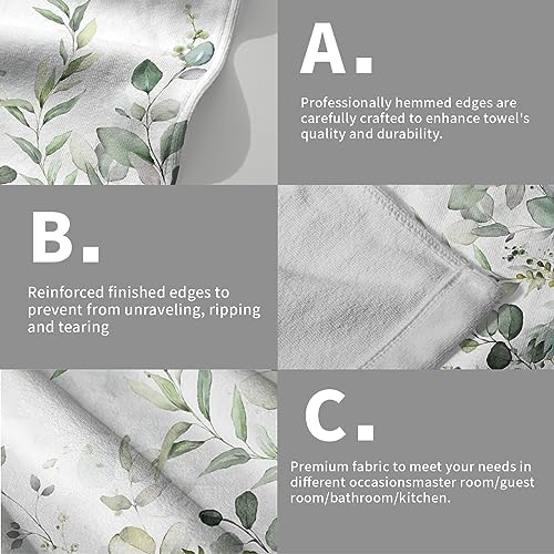 Sage Green Eucalyptus Hand Towels Set of 2 Watercolor Plant Leaves with Floral Fingertip Towels Soft Kitchen Dish Towel for Bathroom Laundry Room Spa Decor