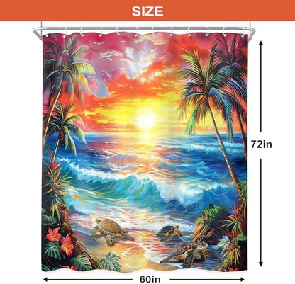 Ocean Summer Beach Tropical Leaf Hawaiian Bathroom Shower Curtain Set