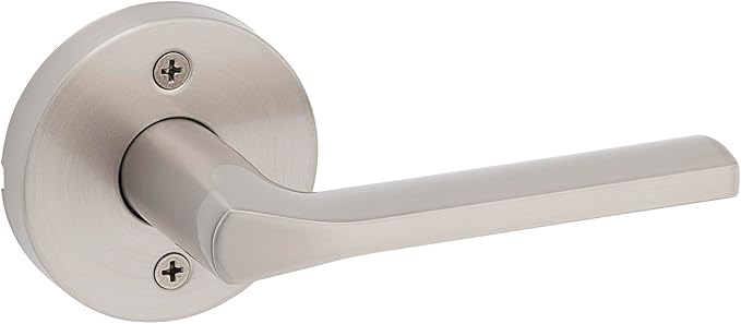 Kwikset Lisbon Interior Passage Door Handle, Round Lever for Closet and Hallway Doors, Reversible Non-Locking Handle Lever, Satin Nickel, with Microban Protection