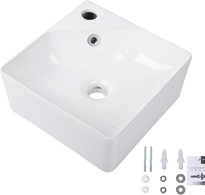 Wall Mount Corner Bathroom Sink, QISHKA 12" X 12" Square Floating Ceramic Wash Hand Basin Small White Wall Mount Vanity Sink with Single Faucet Hole and Overflow