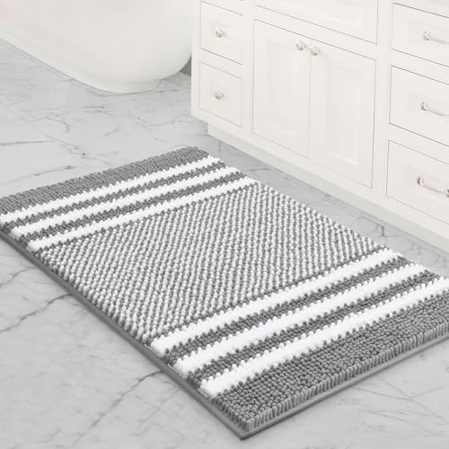 BSICPRO Bathroom Rugs, 20x32 Chenille Bath Mats, Light Grey