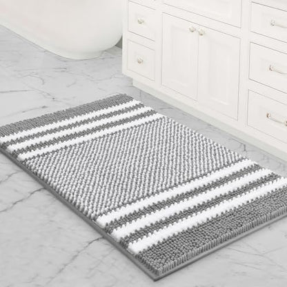 BSICPRO Bathroom Rugs, 20x32 Chenille Bath Mats, Light Grey