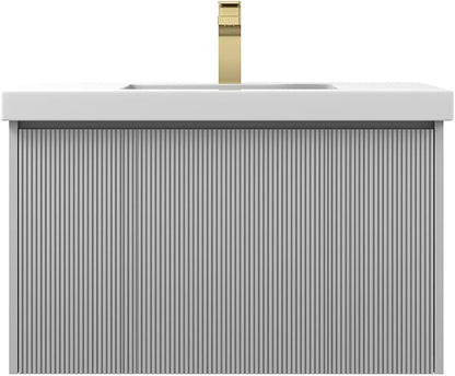 Blossom 30 Inch Bathroom Vanity with Sink | All Wood Wall Mounted Floating Vanity Cabinet with Acrylic Sink | Soft-Close Drawer | Modern Minimalist Style Vanities (30" w/Acrylic Basin, Light Grey)